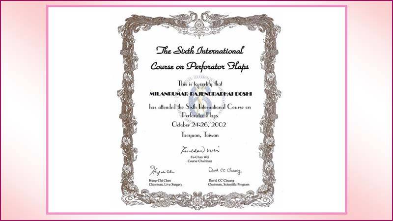 the sixth international course on perforator haps certificate dr milan doshi mumbai india