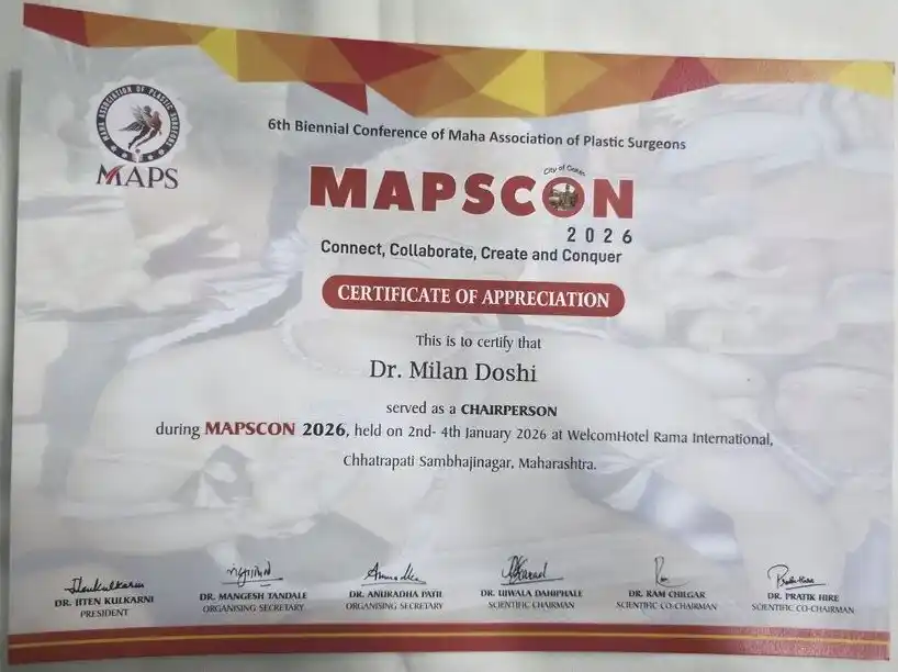 Mapscon Certificate of Appreciation Dr Milan Doshi