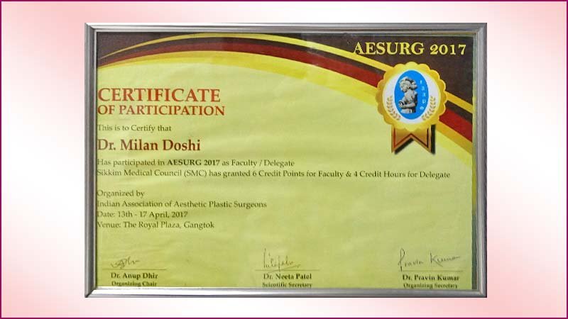 Cosmetic Surgeon 26 AESURG-2017-dr-milan-doshi-participation-certificate