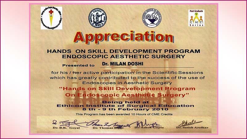 Cosmetic Surgeon 53 hands-on-skill-development-program-certificate-dr-milan-doshi-mumbai-india